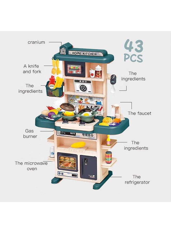 73cm High Kitchen Playset,Large Kitchen Pretend Play Toy Set, Rich Realistic Details Include Steam,Light,Water,Sound, Separable Design Kids Pretend Kitchen Toys with Refrigerator, Oven, vegetables,Food,Sink, Role Play Cookware Indoor DIY Toy Set, 43pcs Accessories Toys Sets for Boys, Girls, Kids, Children - Image 4