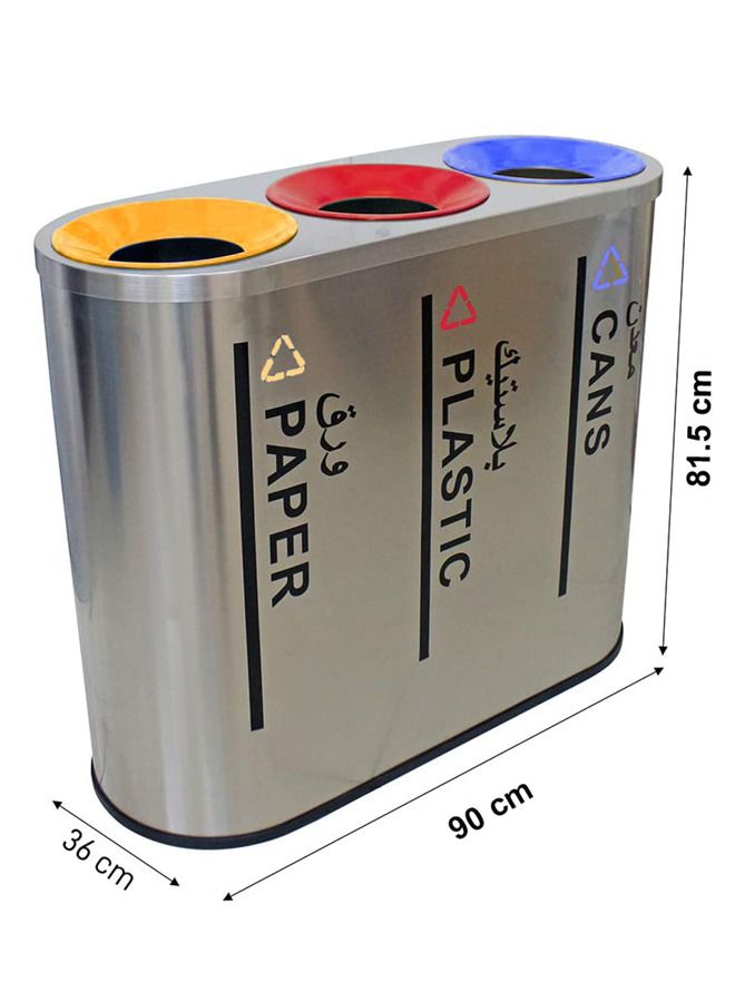 LACOT GENERAL TRADING LLC حاوية إعادة تدوير فولاذية ملونة مفتوحة 3 أقسام 3 في 1 90 × 36 × 81.5 سم - Image 1