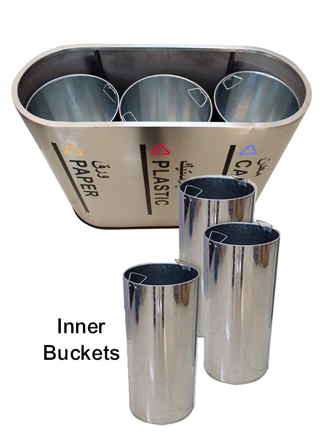 LACOT GENERAL TRADING LLC حاوية إعادة تدوير فولاذية ملونة مفتوحة 3 أقسام 3 في 1 90 × 36 × 81.5 سم - Image 3