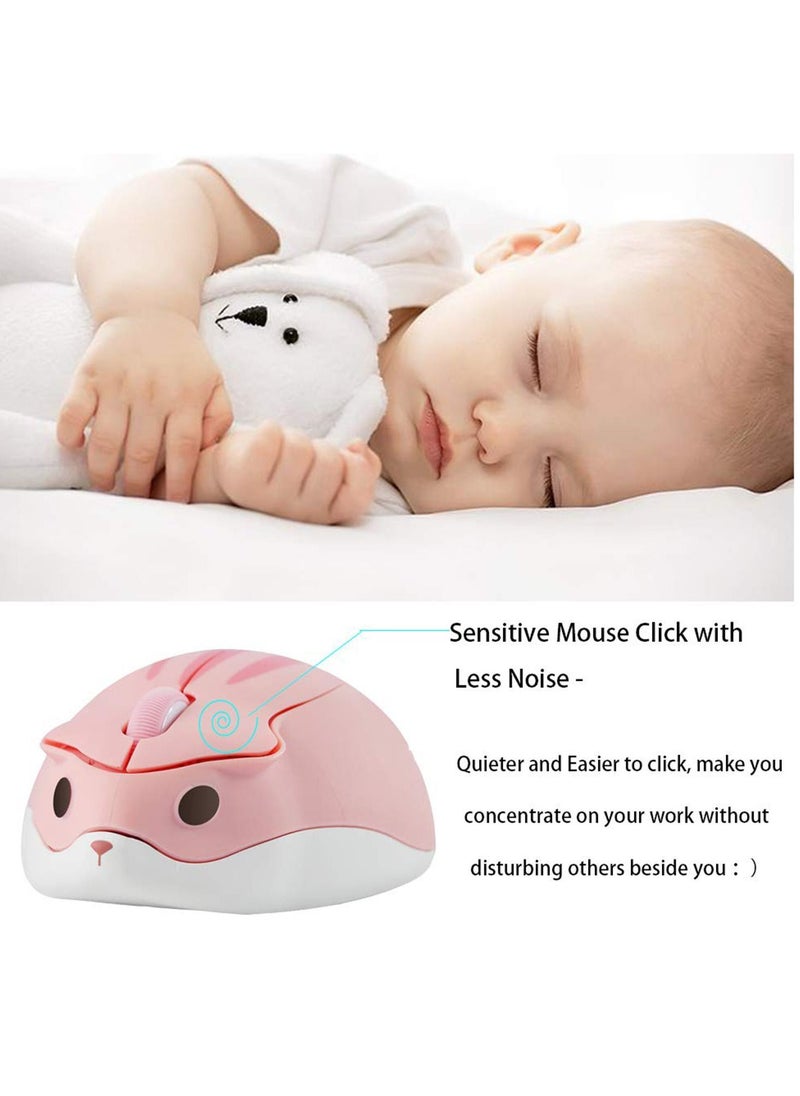 Y&D - Wireless Mouse Cute Hamster Shaped Computer 1200DPI Less Noice Portable USB Cordless for PC Laptop Notebook MacBook Kids Girl Gift (Pink) - Image 1