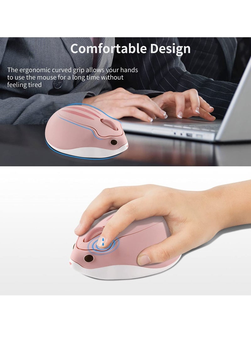 Y&D - Wireless Mouse Cute Hamster Shaped Computer 1200DPI Less Noice Portable USB Cordless for PC Laptop Notebook MacBook Kids Girl Gift (Pink) - Image 1
