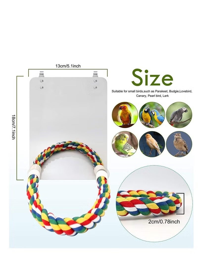 مرآة طيور، أكريليك، حبل قطن، عصا قائمة، عمود، طائر، لعبة، مستلزمات الطيور، أواني، لعبة لغز للببغاء، لعبة للتجاذب. - Image 3