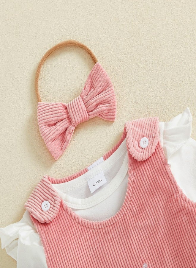 Lenjindjer Baby Girl First Birthday Outfit Long Sleeve Romper One Silly Goose Corduroy Overall Skirt Headband Fall Clothes (Pink, 6-12 Months) - Image 5
