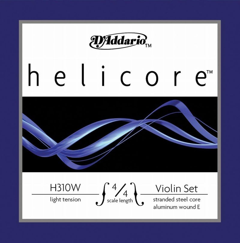Helicore 4/4 Size Violin String Set with Aluminum Wound E String - H310W 4/4L - Stranded Steel Core for a Clear, Warm Tone - Light Tension