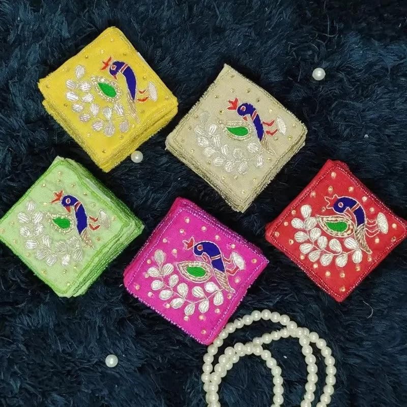 brown leaf Embroidered Small Coin Pouch Purse Return Gift, Diwali Gift, Housewarming Gift Wedding Favor, Gift for Guest, Silk Pouches, Mini Gift Pouch. (12) - Image 2