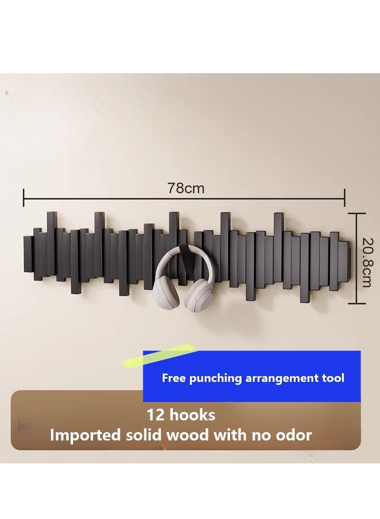 Loquat Piano coat rack Sticks Multi Rack – Modern, Unique, Space-Saving Hanger for Hanging Coats, Scarfs, Purses and More, Black  with 12 Flip-Down Hooks - Image 1
