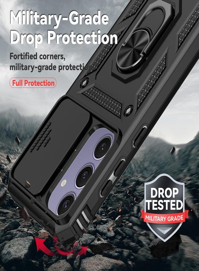 PUSHIMEI for Samsung Galaxy S24 FE Case with Slide Camera Cover HD Screen Protector [Military Grade 16ft. Drop Tested] Magnetic Ring Holder Kickstand Protective Phone Case for Galaxy S24 FE 5G 2024, Black - Image 5