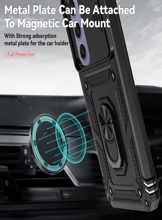 PUSHIMEI for Samsung Galaxy S24 FE Case with Slide Camera Cover HD Screen Protector [Military Grade 16ft. Drop Tested] Magnetic Ring Holder Kickstand Protective Phone Case for Galaxy S24 FE 5G 2024, Black - Image 3