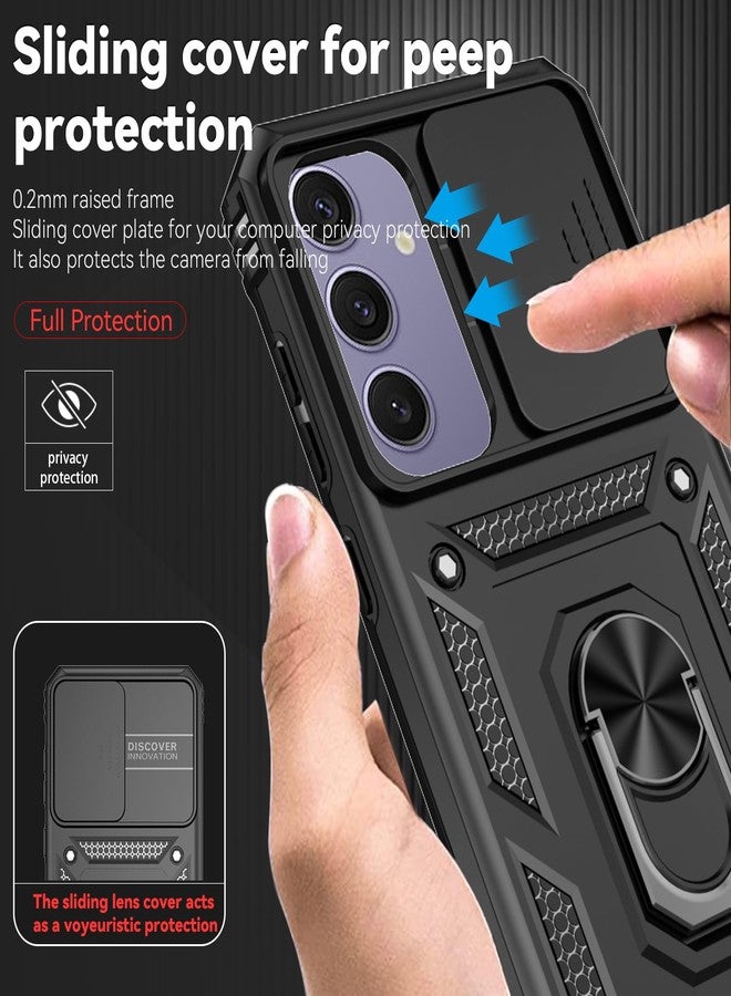 PUSHIMEI for Samsung Galaxy S24 FE Case with Slide Camera Cover HD Screen Protector [Military Grade 16ft. Drop Tested] Magnetic Ring Holder Kickstand Protective Phone Case for Galaxy S24 FE 5G 2024, Black - Image 4