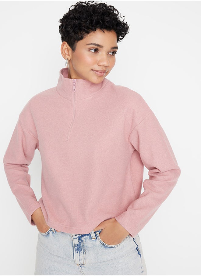 Pale Pink Thessaloniki/Knitwear Look Zippered Collar Regular/Regular Fit Knitted Sweatshirt TWOAW22SW0732 - pzsku/ZDBE5B644E5DBF5DDB899Z/45/_/1730940052/4c3ab744-0579-4e97-8661-5c7790c12bcc