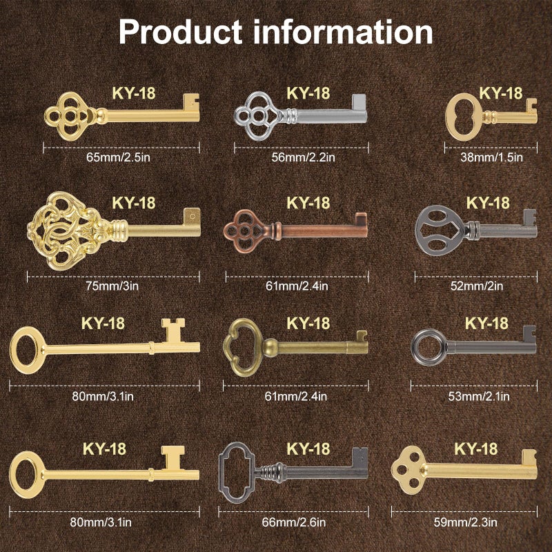VYH 12PCS Hollow Barrel Skeleton Key, Universal Skeleton Key, Decorative Vintage Style Set - Image 2