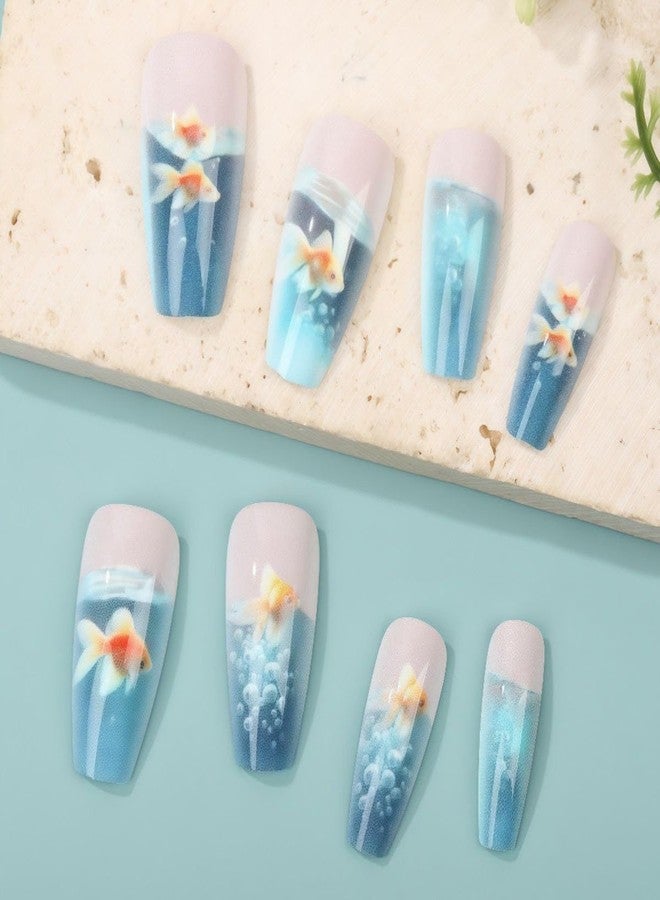 Flair Fusion New 24 Reusable Artificial Fake False Nails Set with Fish Design Glossy Nails | Lightweight & Long Lasting| Quick Fix For Festivals & Special Occasions - Image 3