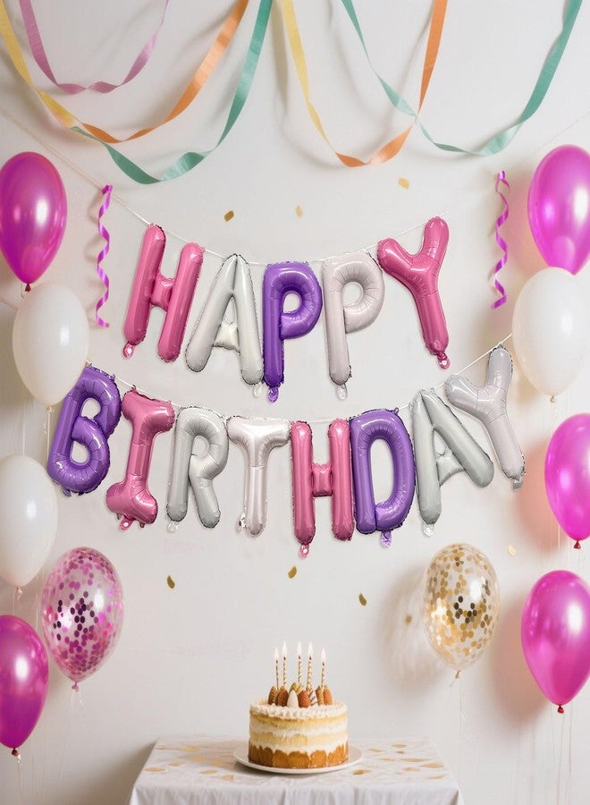 K.E.J. Pink Purple Happy Birthday Balloon Banner Set -16 Inch Foil Letters Balloons, Reusable Birthday Decorations and Party Supplies, Suitable for Men and Women's Birthday Decorations，Party Backdrop - Image 5