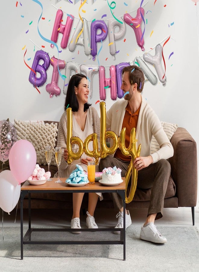 K.E.J. Pink Purple Happy Birthday Balloon Banner Set -16 Inch Foil Letters Balloons, Reusable Birthday Decorations and Party Supplies, Suitable for Men and Women's Birthday Decorations，Party Backdrop - Image 3