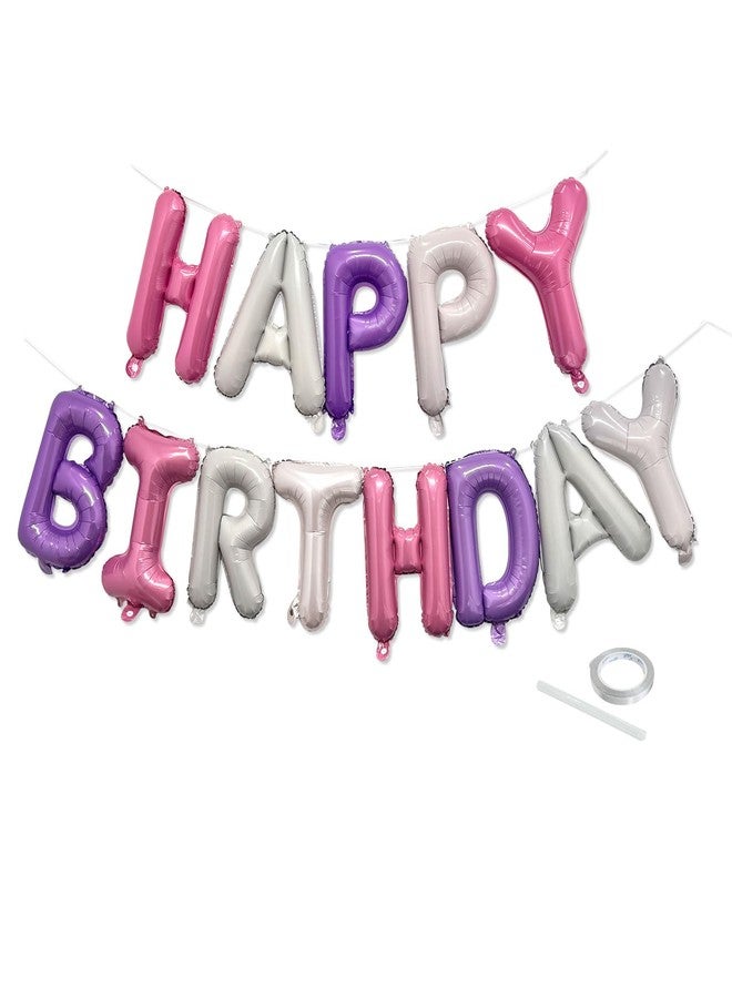 K.E.J. Pink Purple Happy Birthday Balloon Banner Set -16 Inch Foil Letters Balloons, Reusable Birthday Decorations and Party Supplies, Suitable for Men and Women's Birthday Decorations，Party Backdrop - Image 1