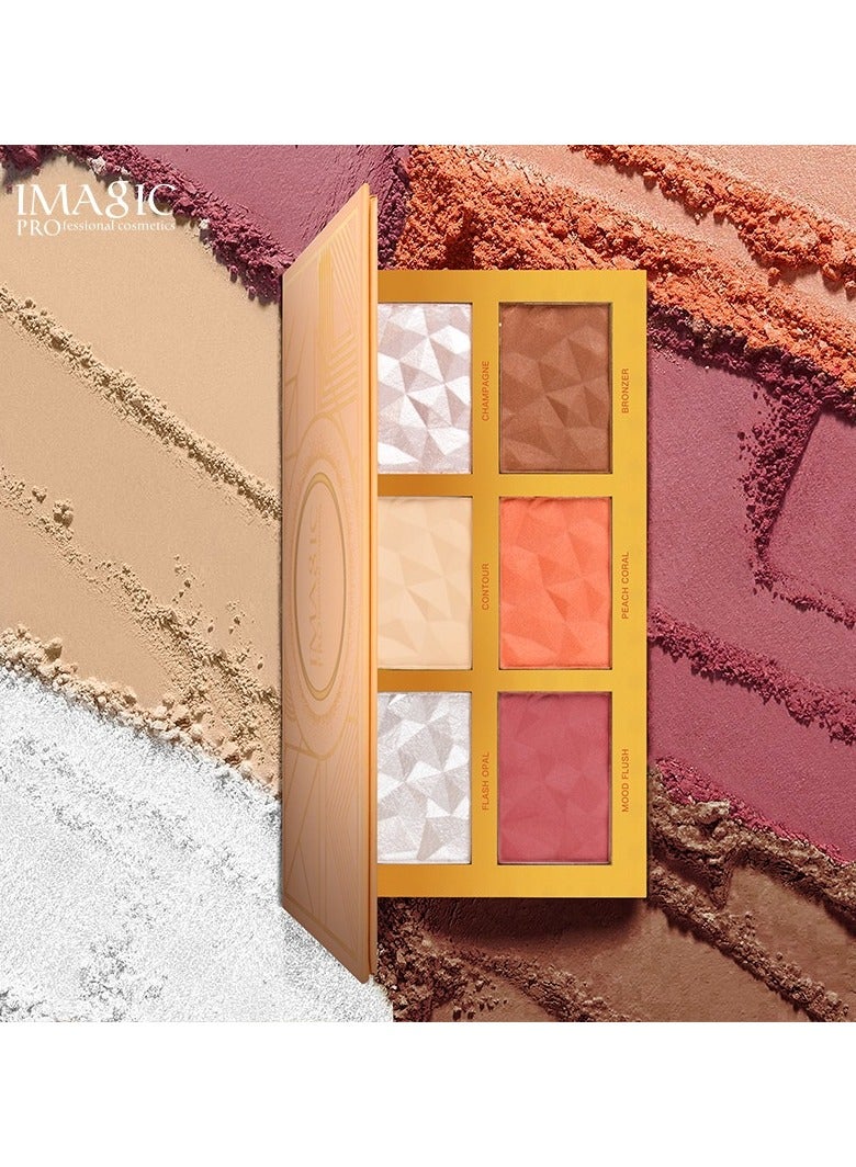 IMAGIC IMAGIC 6-Shades Face Palette | Customizable Contour, Highlighter & Blusher Kit | Create a Radiant, Glowing Complexion - Image 1
