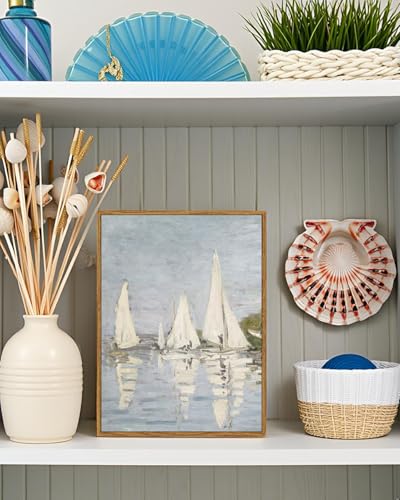ARPEOTCY Vintage Framed Canvas Wall Art 12x16inch Farmhouse Summer Sailboat Wall Decor Nautical Lake Art Prints Home Decorations Seascape Paintings for Living Room Bedroom Office Decor - Image 3