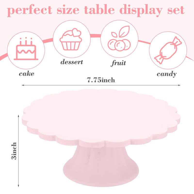Vesici 1 Pcs Small Pink Wooden Cake Stand Scalloped Reusable Round Cake Stand Mini Dessert Holder for Cupcake Donut Dessert Wedding Baby Shower Birthday Table Display Tea Party, 7.75"L x 7.75"w x 3"h - Image 2