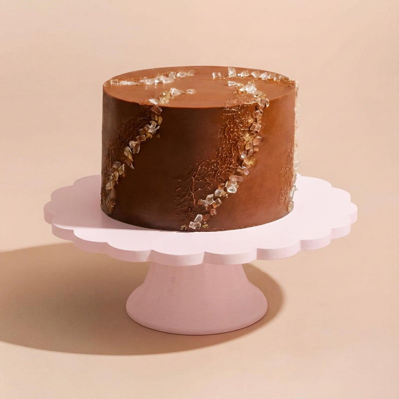 Vesici 1 Pcs Small Pink Wooden Cake Stand Scalloped Reusable Round Cake Stand Mini Dessert Holder for Cupcake Donut Dessert Wedding Baby Shower Birthday Table Display Tea Party, 7.75"L x 7.75"w x 3"h - Image 1