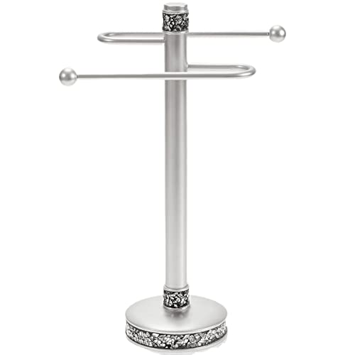 Creative Scents Crackled Glass Countertop Towel Stand, Decorative Silver Fingertip Towel Holder, Durable Resin Free Standing Towel Rack, for Elegant Counter Top Bathroom/Shower/Kitchen Decor - Image 1
