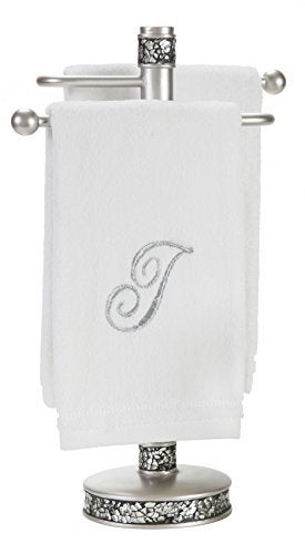 Creative Scents Crackled Glass Countertop Towel Stand, Decorative Silver Fingertip Towel Holder, Durable Resin Free Standing Towel Rack, for Elegant Counter Top Bathroom/Shower/Kitchen Decor - Image 4
