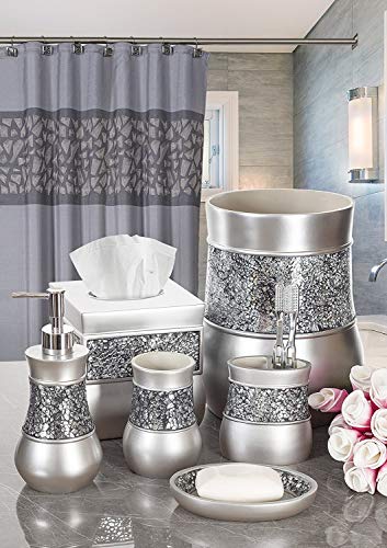 Creative Scents Crackled Glass Countertop Towel Stand, Decorative Silver Fingertip Towel Holder, Durable Resin Free Standing Towel Rack, for Elegant Counter Top Bathroom/Shower/Kitchen Decor - Image 5