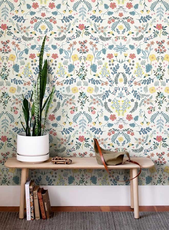 رَوَائِد ورق جدران زهري لاصق قابل للإزالة، بتصميم بوهيمي زهري كلاسيكي باللون الأبيض الدافئ، مقاس ‎120‎ × ‎17.3‎ بوصة لغرف النوم والحمّامات والمطابخ - Image 3