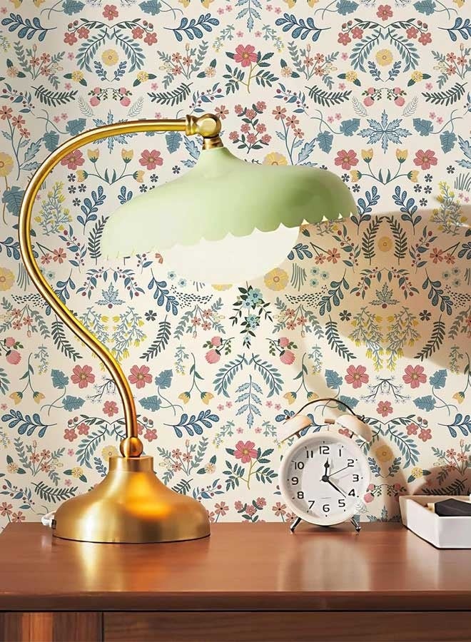 رَوَائِد ورق جدران زهري لاصق قابل للإزالة، بتصميم بوهيمي زهري كلاسيكي باللون الأبيض الدافئ، مقاس ‎120‎ × ‎17.3‎ بوصة لغرف النوم والحمّامات والمطابخ - Image 5
