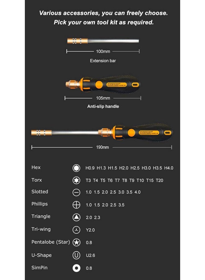 JAKEMY 38-In-1 Magnetic Screwdriver Set with Bits of Torx, Hex, Phillips, Flat (Slotted), Triangle, Pentalobe (Star), Tri-Wing, U-Shape and SimPin - 1 Extension Bar and 1 Tweezer - 8106N - Image 2