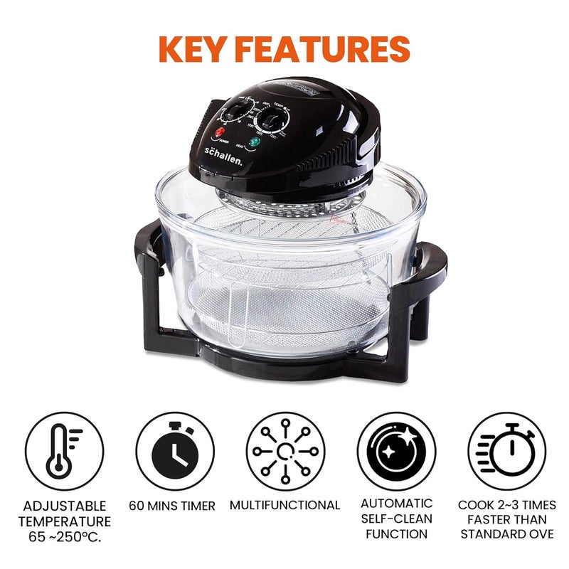 Jolfay Jolfay 1400W Halogen Convection Oven with Extension Ring 13L Healthy Kitchen Low Fat Portable Convection oven with handle 1400W Timer 60 240V White Combination oven grill and thermostat 0250C  - Image 5