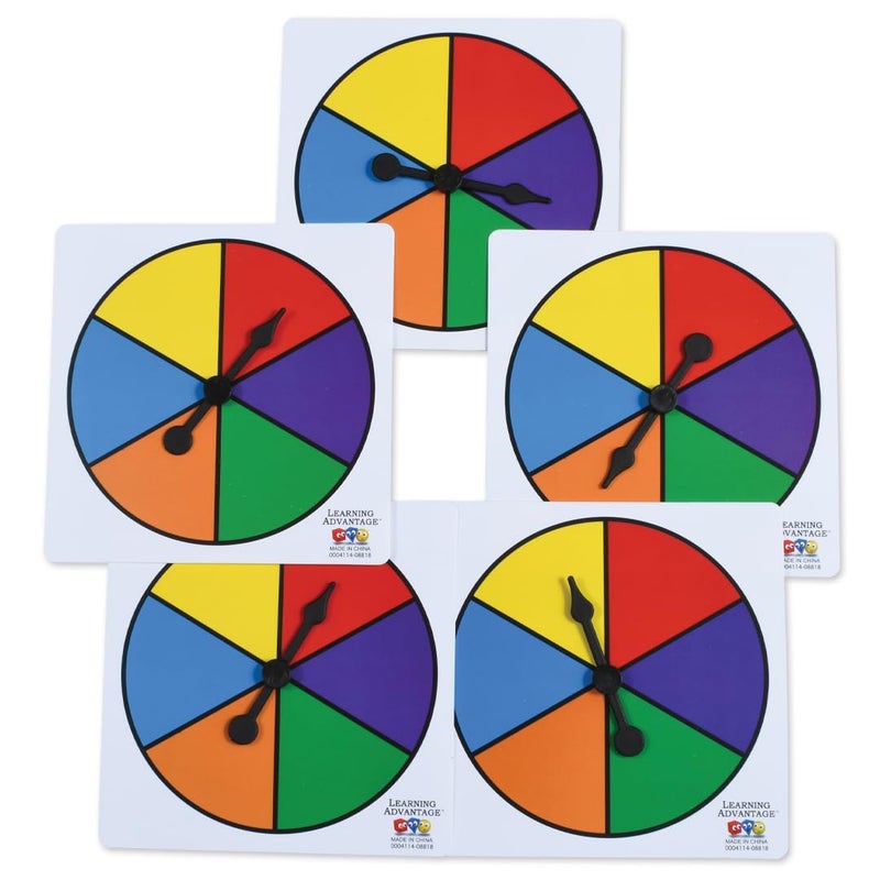 LEARNING ADVANTAGE Six-Color Spinners - Set of 5 - Game Spinner â€“ Write On/Wipe Off Surface for Multiple Uses - Image 1