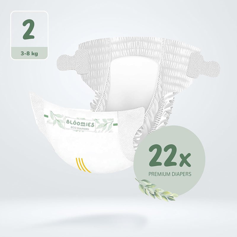 Bloomies Premium Baby Diapers Size 2,3,4, Counts 22,40,66,120, Wetness Indicator Eco-friendly and Hypoallergenic Ultra-soft Nappy Diaper Skin Friendly, Leakage Protection,100% Organic Natural Bamboo - Image 3
