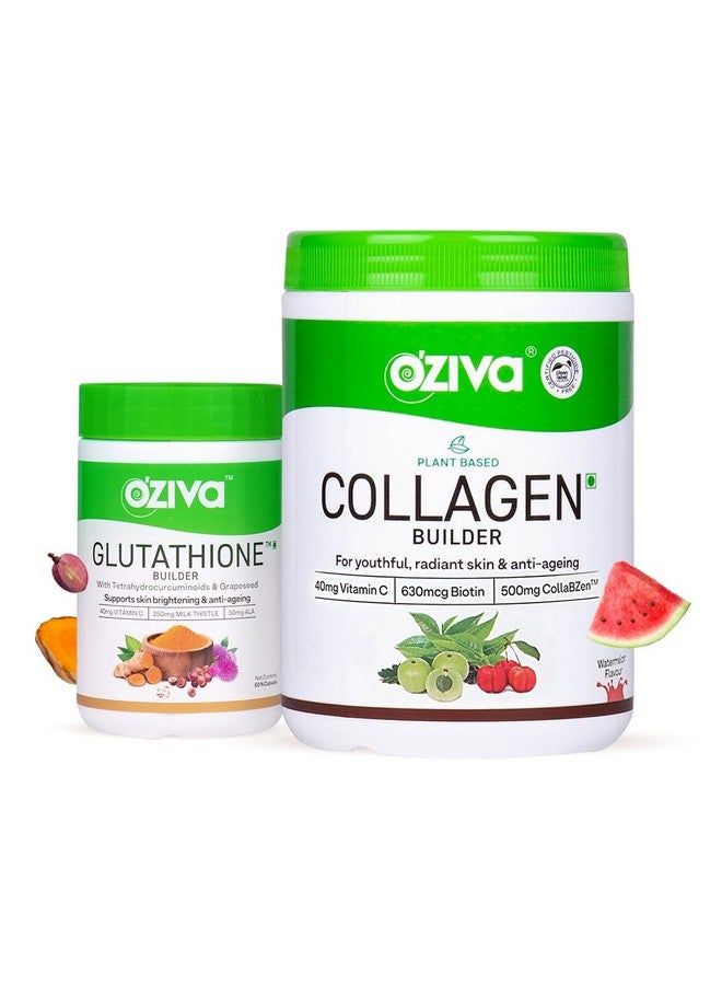 OZiva Plant Based Collagen Builder Powder (Watermelon) 250 g and OZiva Plant Based Glutathione Builder 60 Vegetarian Capsules - Image 1