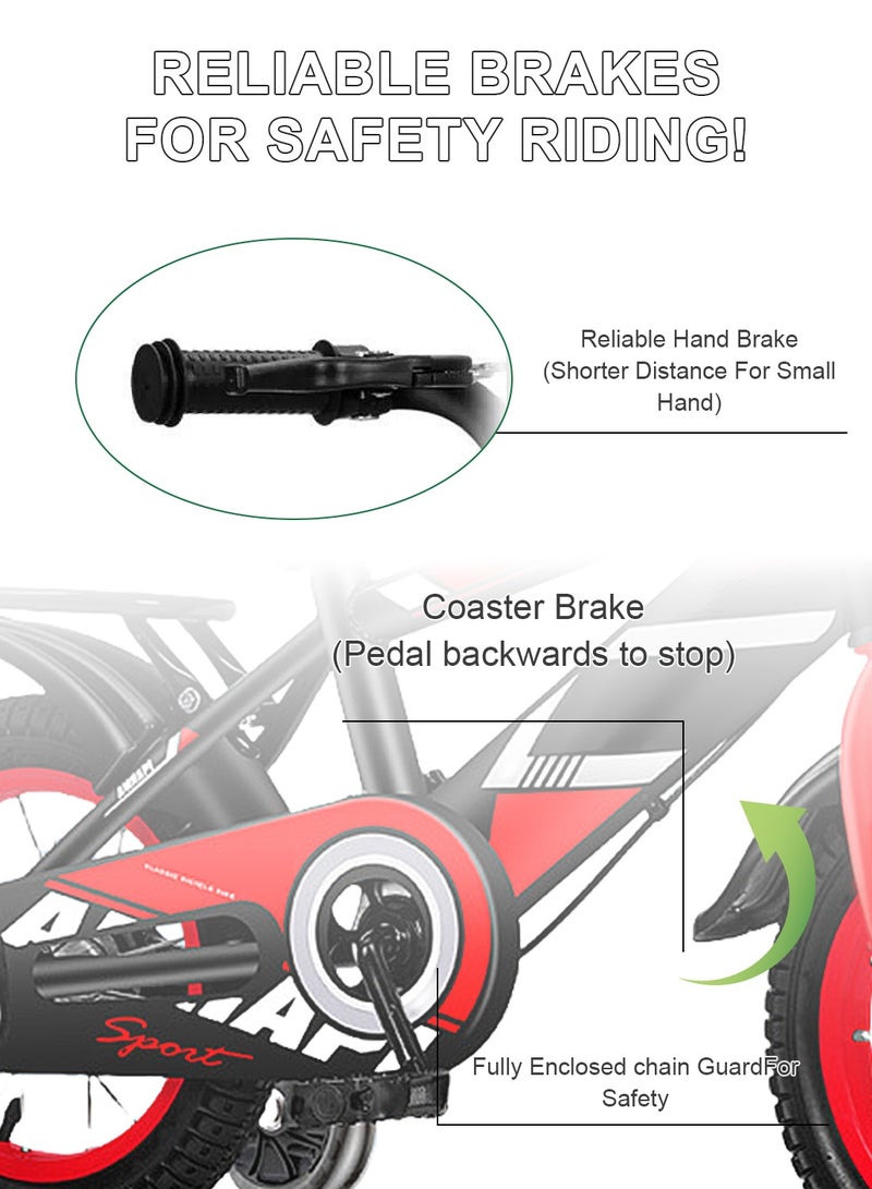 ما بيبي دراجة أطفال بأحجام 12-14-16-18-20 بوصة، دراجة للأطفال مزودة بعجلات تدريب وامضة وسلة، ومقعد خلفي ومقعد قابل للتعديل، دراجة توازن للبنات والأولاد - Image 3