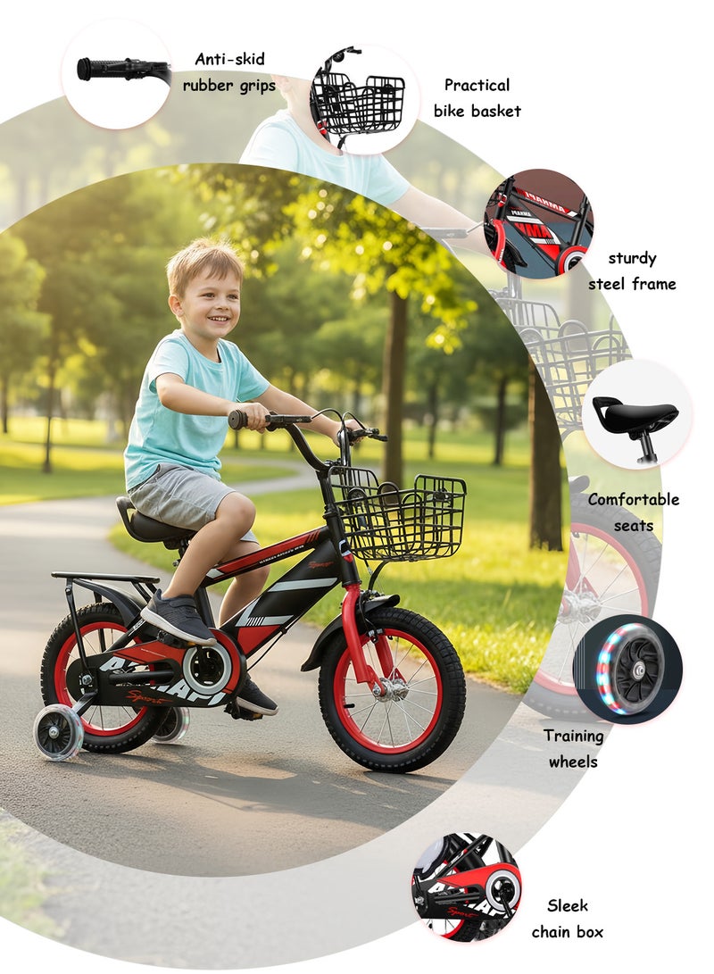 MaBaby 20 Inch Kids Bike Bicycle Bike For Kids With Flashing Training Wheels And Basket Children's Bicycle With Rear Seat And Balance Bike Adjustable Seat Bike For Kids For Girls And Boys - Image 3