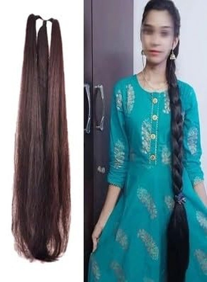 GIRISA Synthetic Brown Hair Extension, 24inchs Long Straight Style, Natural Choti Look - Image 1