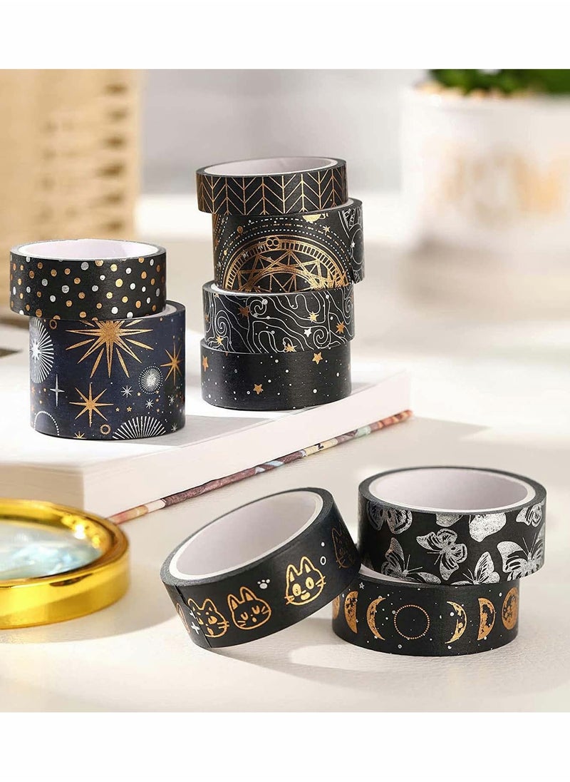 Excefore Foil Washi Tape, 9 Pcs Silver Gold Pattern Foil Masking Tape Silver Foil Masking Tape Decorative for Arts  - Image 5