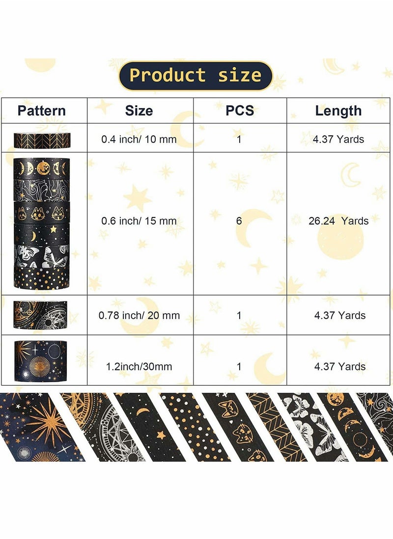 Excefore Foil Washi Tape, 9 Pcs Silver Gold Pattern Foil Masking Tape Silver Foil Masking Tape Decorative for Arts  - Image 4