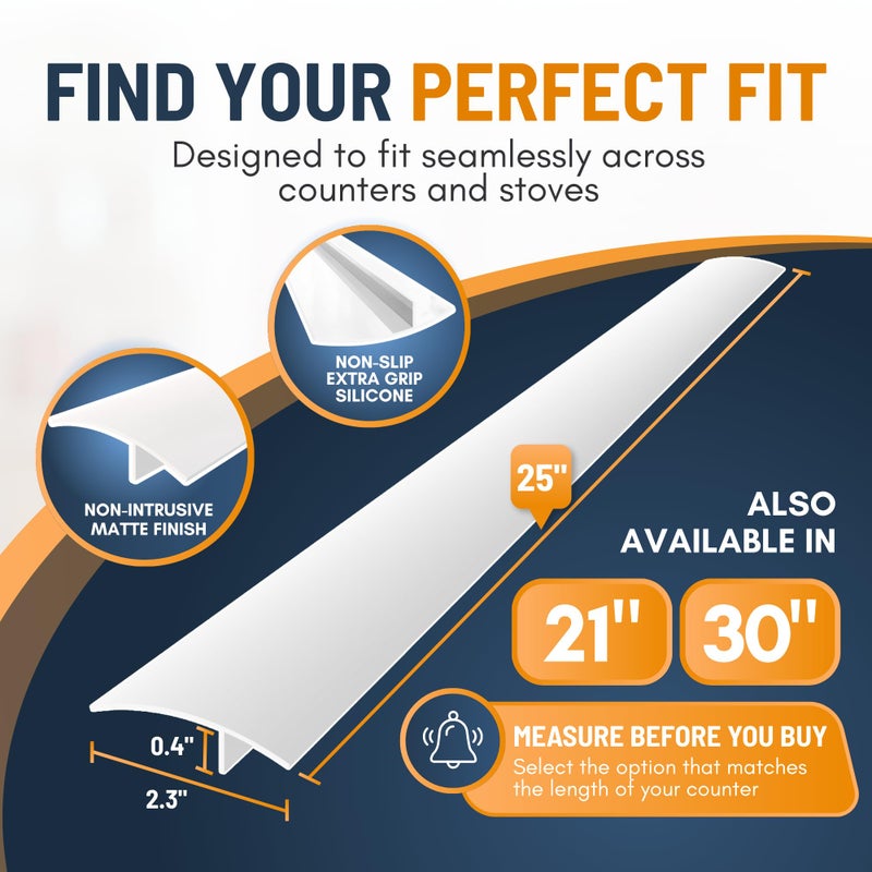 Linda's Essentials Lindaâ€™s Essentials Silicone Stove Gap Covers (2 Pack), Heat Resistant Oven Gap Filler Seals Spaces Between Stovetop and Counter, Easy to Clean Stove Side Guard (25 Inches, White) - Image 2