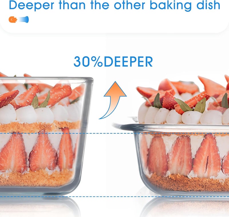 NUTRIUPS 2.6QT Deep Glass Baking Dish with Lid,（9×7in ）Deep Rectangular Glass Baking Dish for Oven - Image 3