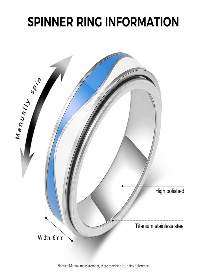 OreilleStar Fidget Anxiety Relief Ring for Women: Blue and White Stripes Outer Band Fidget Toys Adults Stainless Steel Spinner Thumb Rings for Men Silver Gold Plated Size 5-10 (Stripes-Silver, 10) - Image 2