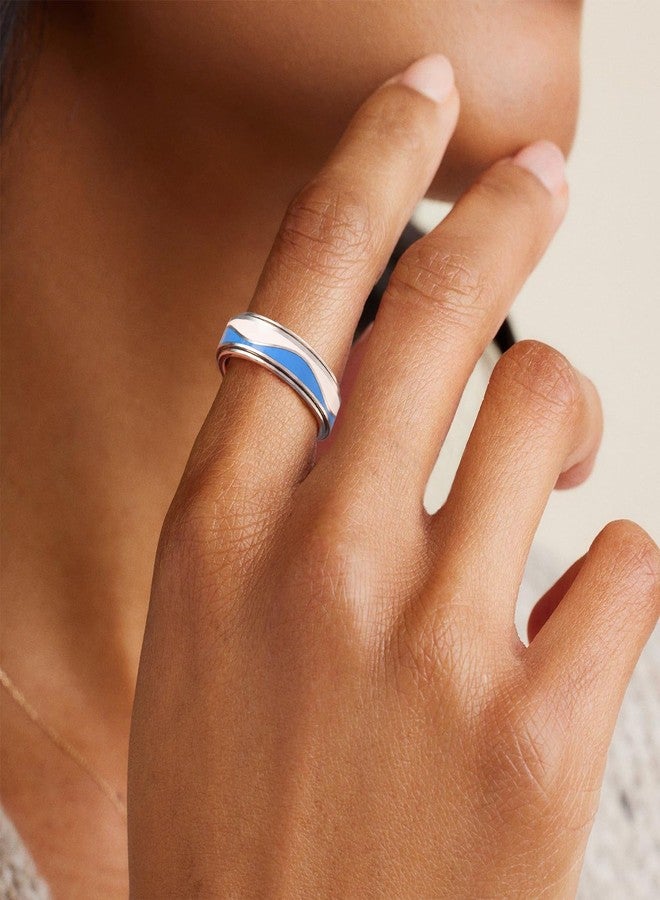 OreilleStar Fidget Anxiety Relief Ring for Women: Blue and White Stripes Outer Band Fidget Toys Adults Stainless Steel Spinner Thumb Rings for Men Silver Gold Plated Size 5-10 (Stripes-Silver, 10) - Image 5