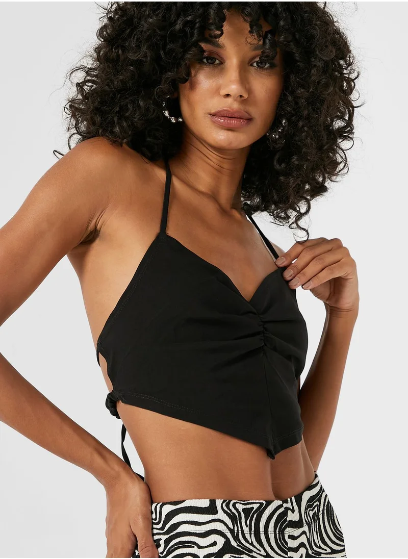 TOPSHOP Halter Neck Tie Detail Crop Top