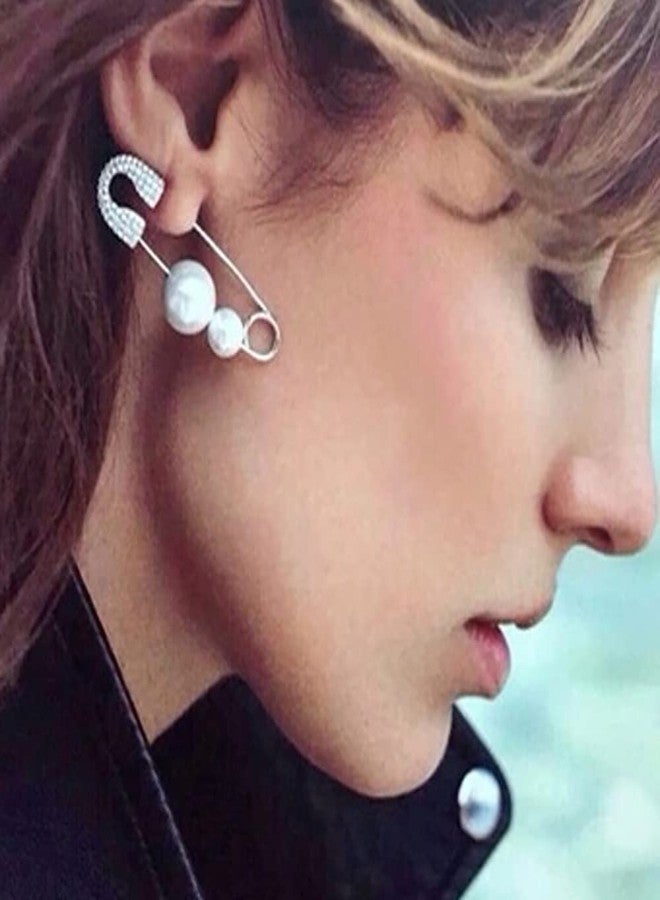 Izpack Punk Safety Pin Huggie Hoop Earrings for Women Cubic Zirconia Crystal Faux Pearls Paperclip Dangle Drop Earring Cartilage Hoops Exaggerated Jewelry Gifts - Image 2