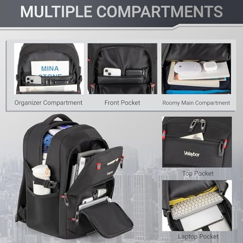 Velaybor 40L Expandable Laptop Backpack Antithief Travel Backpack Airline Approved Business Waterproof Carry on Luggage Fits 156 Laptop for Men Women - Image 3