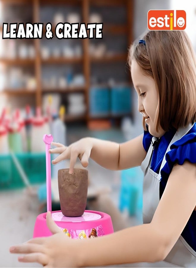 إستلو مجموعة عجلة الخزف من إستيلو | مجموعة الخزف والرسم | مجموعة ألعاب فنية وحرفية للمبتدئين | تتضمن طين التشكيل، وأدوات النحت، والدهانات والفرش | هدية للأطفال من عمر 8 سنوات فما فوق (أميرة) - Image 5