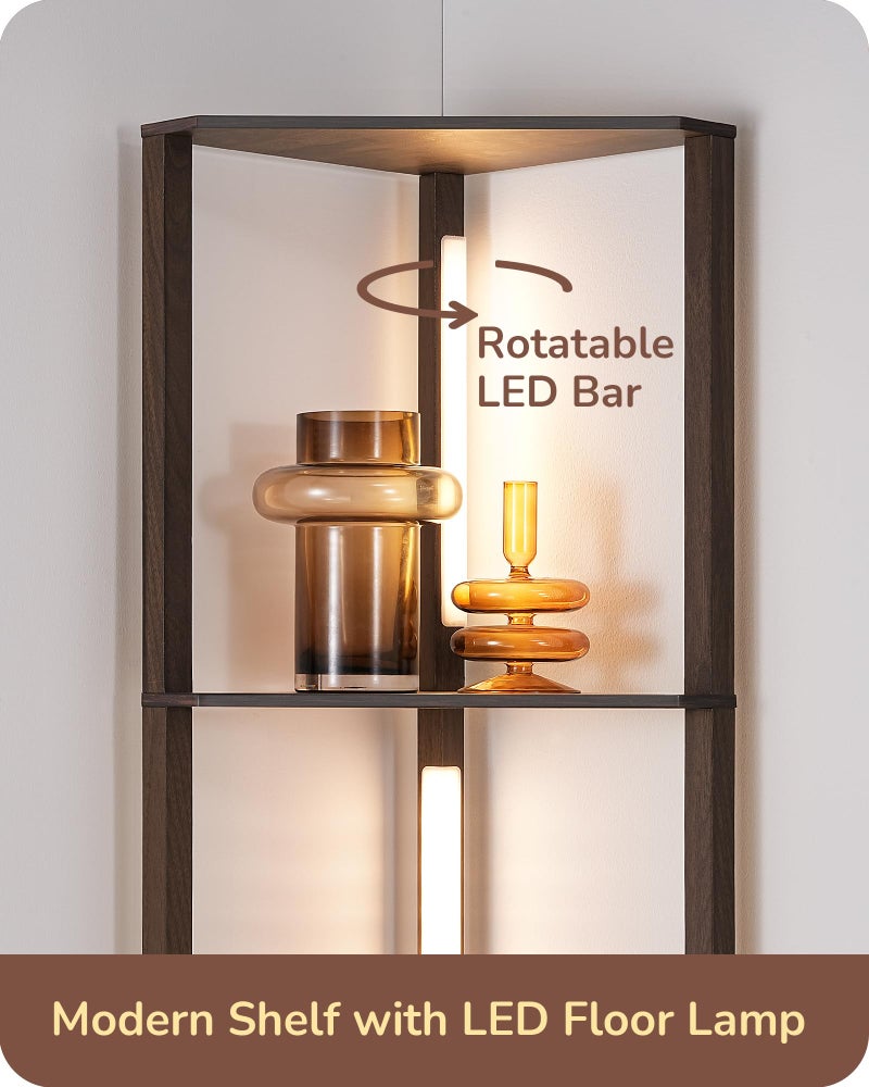 EDISHINE Dimmable LED Floor Lamp with Shelves, Corner Floor Lamps for Living Room, Corner Shelf with LED Light, 3CCT, Modern Standing Lamp, Floor Lamp for Bedroom, Office, Walnut - Image 5