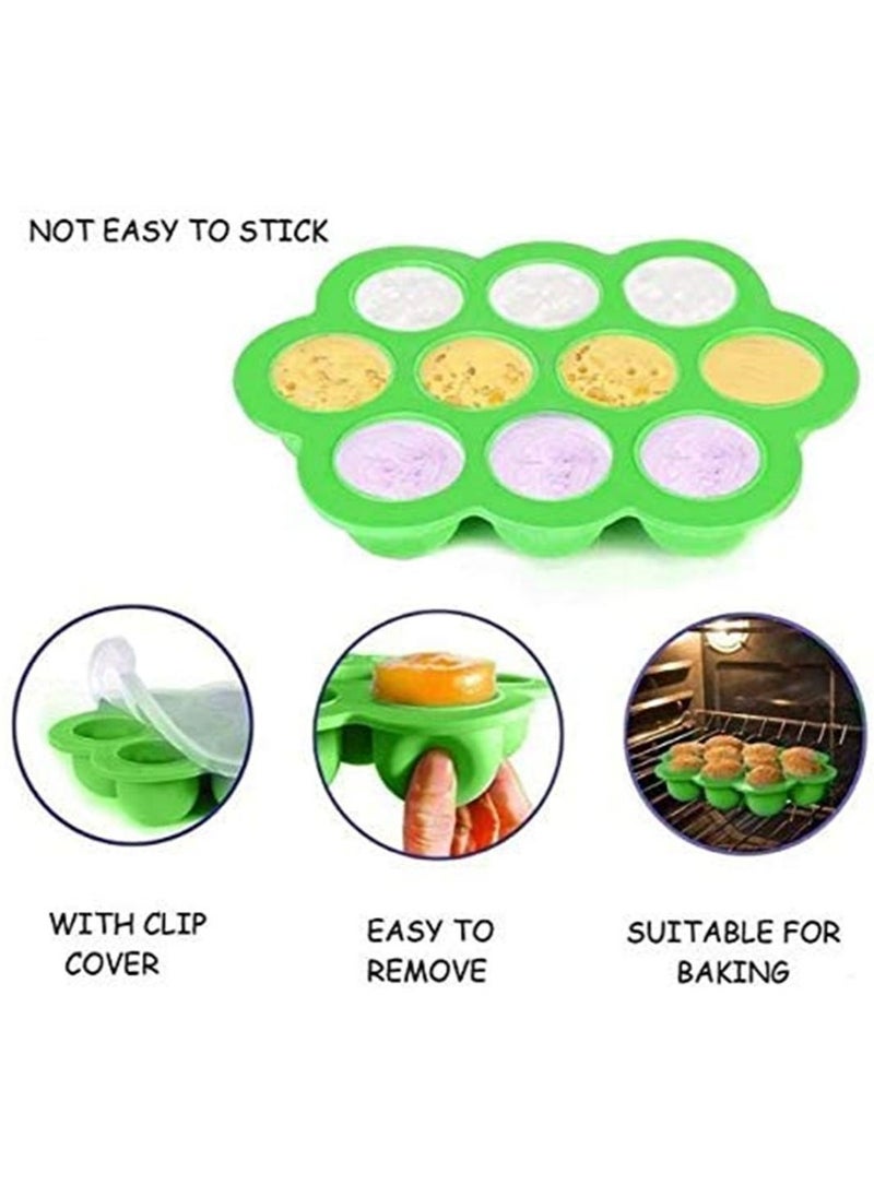 BLOOMING TIME - Silicone Baby Food Freezer Tray with Clip-on Lid - Perfect Storage Container for Homemade, Vegetable Fruit Purees and Breast Milk, Green - Image 1