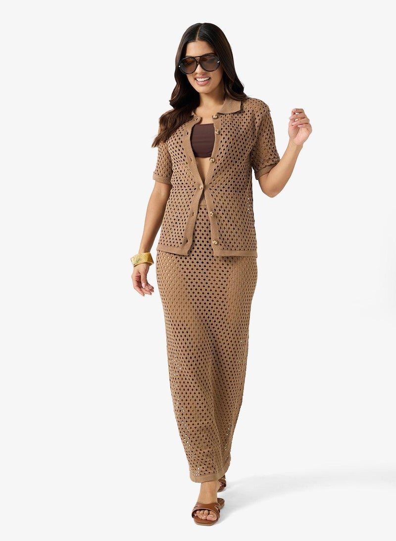 Ginger Crochet Button Down Shirt & Maxi Skirt Set - Image 5