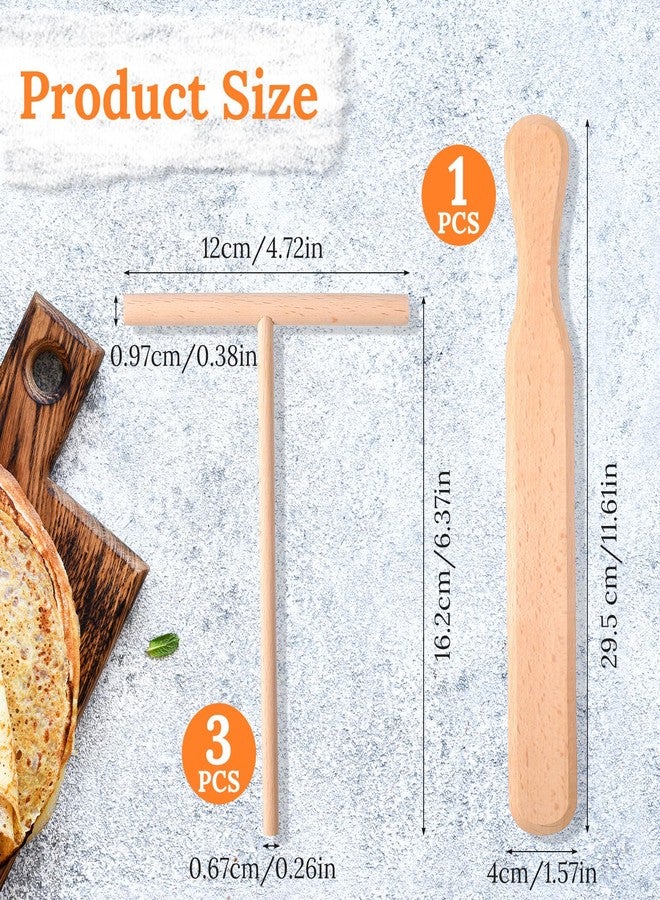 Gtziqa 4 PCS Crepe Spreader Tool, 4.7 Inch T-Shaped Batter Spreaders, Natural Beech Wooden Crepes Spreader and Crepe Spatula Kit, Pancake Tool Crepes Turner Sticks Pancake Spatula Fit Any Crepepan Maker - Image 3